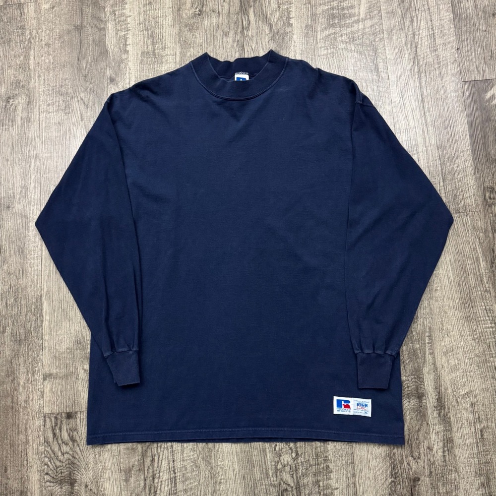 Vintage 90s Russell Athletic Navy Blank Mock Neck Shirt USA